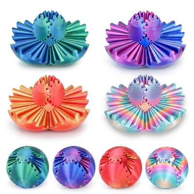 4Pcs Gear Ball 3D Printed Cube Fidget Toy,Gear Sphere Fidget Toys,Sensory Toys for Stress and Anxiety Relief, Desk Toy Fidget Spinners,Stocking Stuffers for Adults & Kids Gift (Multicolor Set-4pcs)
