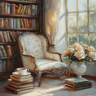 1000 Piece Adults Wooden Jigsaw Puzzle, Cozy Reading Nook with Armchair, Teacup, Books, Oil Painting Texture, Charming Challenge for Relaxation and Wall Art, Adults Puzzles 20x28in