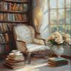 1000 Piece Adults Wooden Jigsaw Puzzle, Cozy Reading Nook with Armchair, Teacup, Books, Oil Painting Texture, Charming Challenge for Relaxation and Wall Art, Adults Puzzles 20x28in view 1