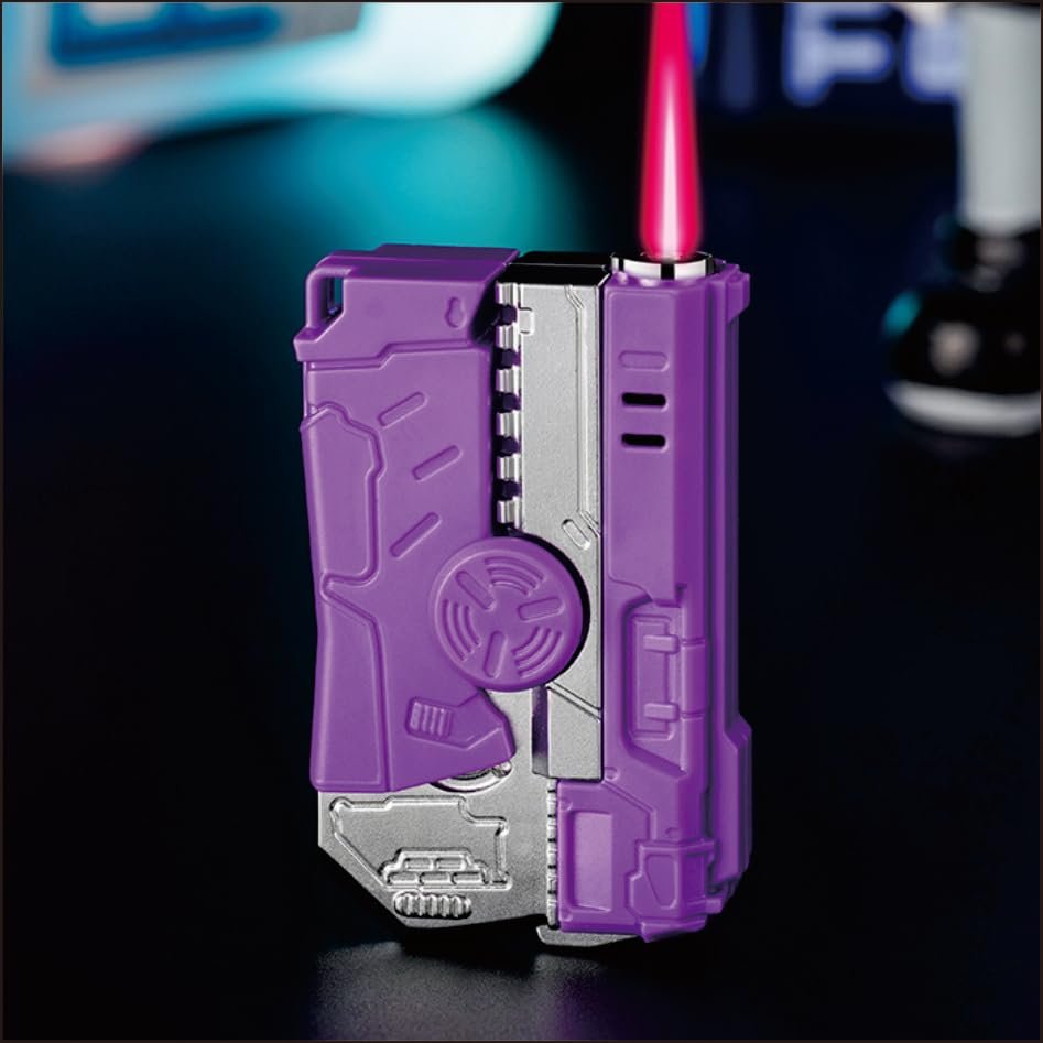 Transformation Device Lighter, electroplated Deformation and Folding Lighter, Inflatable Windproof Spinning top (Methane-Free) (Purple)