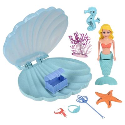 Wind-Up Mermaid Clam Shell Play Set  1 Set - Swimming Mermaid Toy with Accessories and Storage Case
