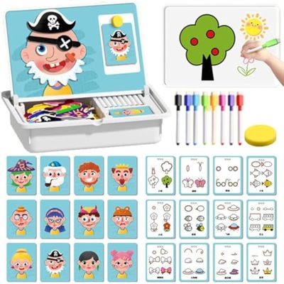 Magnetic Puzzles Face Dress up Travel Game Double Side Preschool Educational Learning Toy for Kids, Decorating Fridge with Magnetic Letters - Enhances Creativity and Learning (Men)