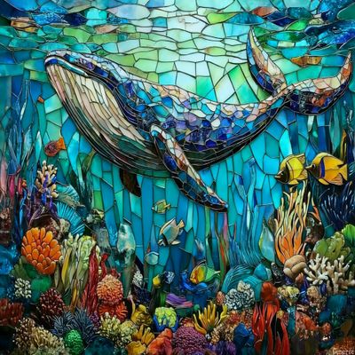 1000 Piece Adults Wooden Jigsaw Puzzle, Stunning Underwater World Featuring Stained Glass Whale, Exploratory Hobbies and Challenges, Hours of Focused Entertainment Home Art 20x28in