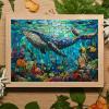 1000 Piece Adults Wooden Jigsaw Puzzle, Stunning Underwater World Featuring Stained Glass Whale, Exploratory Hobbies and Challenges, Hours of Focused Entertainment Home Art 20x28in view 2