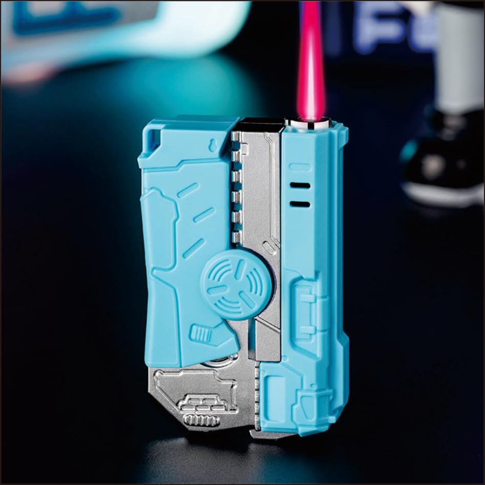 Transformation Device Lighter, electroplated Deformation and Folding Lighter, Inflatable Windproof Spinning top (Methane-Free) (Blue)