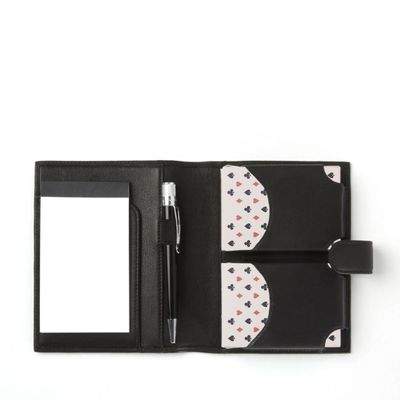 Leatherology Black Onyx Playing Card Case with Notepad Leather Travel Game Set with 2 Decks, Pen Loop & Snap Closure