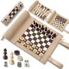 Woodronic Magnetic Chess Checkers Backgammon Set, 3 in 1 Magnetic Chess Game for Adult, Roll-up Portable Suede Board Game for Outdoor, Travel Backgammon Strategy Game Set for 2 Players, Beige view 1