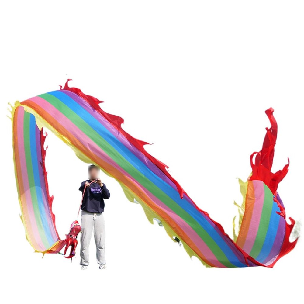 BPGSLYX Multicolor Dragon - Patterned Streamer Portable Dragon poi Ribbon Dragon Dance Ribbon Streamer with Head (8m,Colorful a)