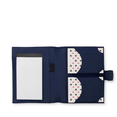 Leatherology Navy Blue Playing Card Case with Notepad Leather Travel Game Set with 2 Decks, Pen Loop & Snap Closure