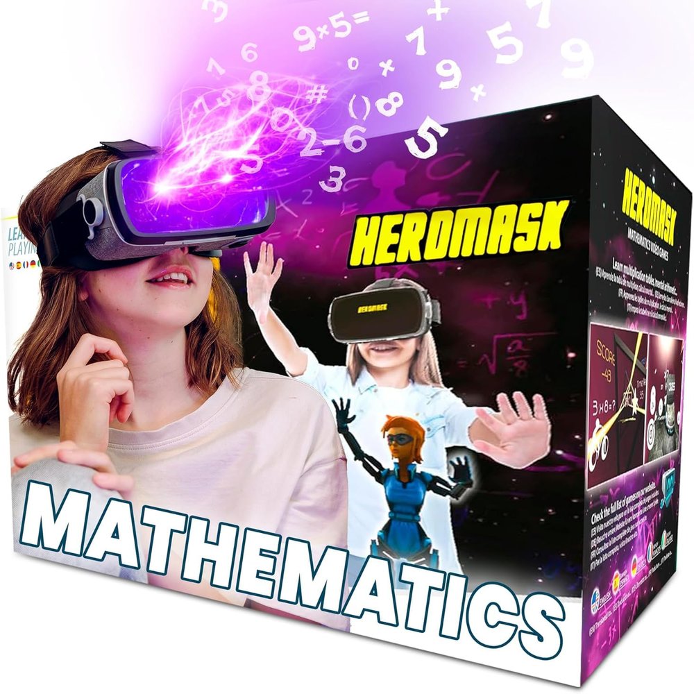HeroMask VR Headset  Math Games  Gift for Kids 512  Multiplication, Times Tables, Addition, Mental Math & More | Award-Winning Virtual Reality Educational Toy for Birthday or Christmas