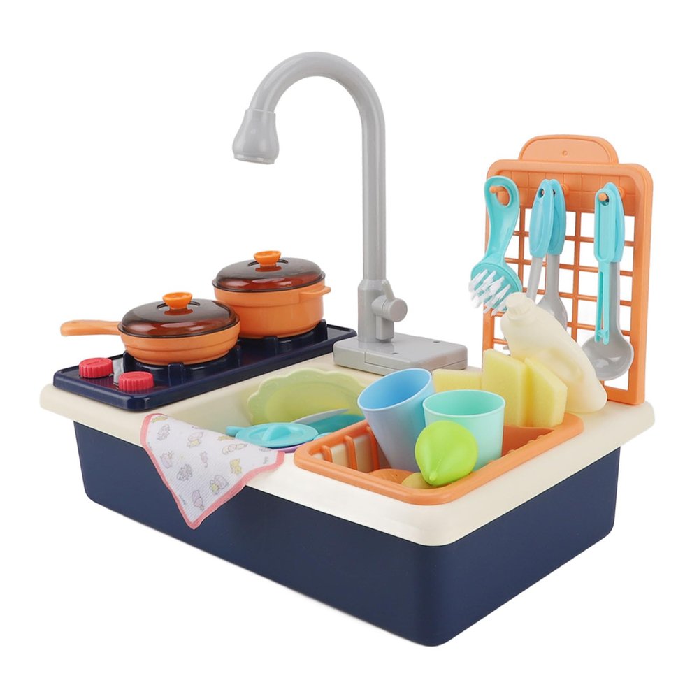 Aoaoy Kitchen Sink with Flowing Water Toy, Kids Kitchen Toy Set, Sink, Pot, Shovel, Circulating Water Outlet, Electric Dishwashing Utensils Playset,