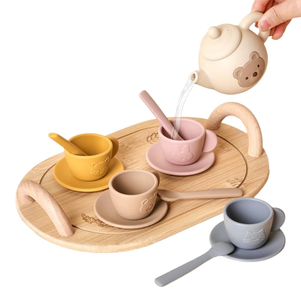 Silicone Tea Party Set | Toddler Tea Set with Silicone Teapot Cups Scoop,Role Play Toy Motor Skills Development for Birthday Christmas Holiday Celebrations