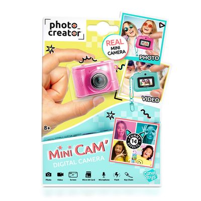 Photo Creator MiniCam Compact Digital Camera - Pink; Customize with 6 Frames and 8 Built-in Color Filters; Compact; 1GB Micro-SD Card Included