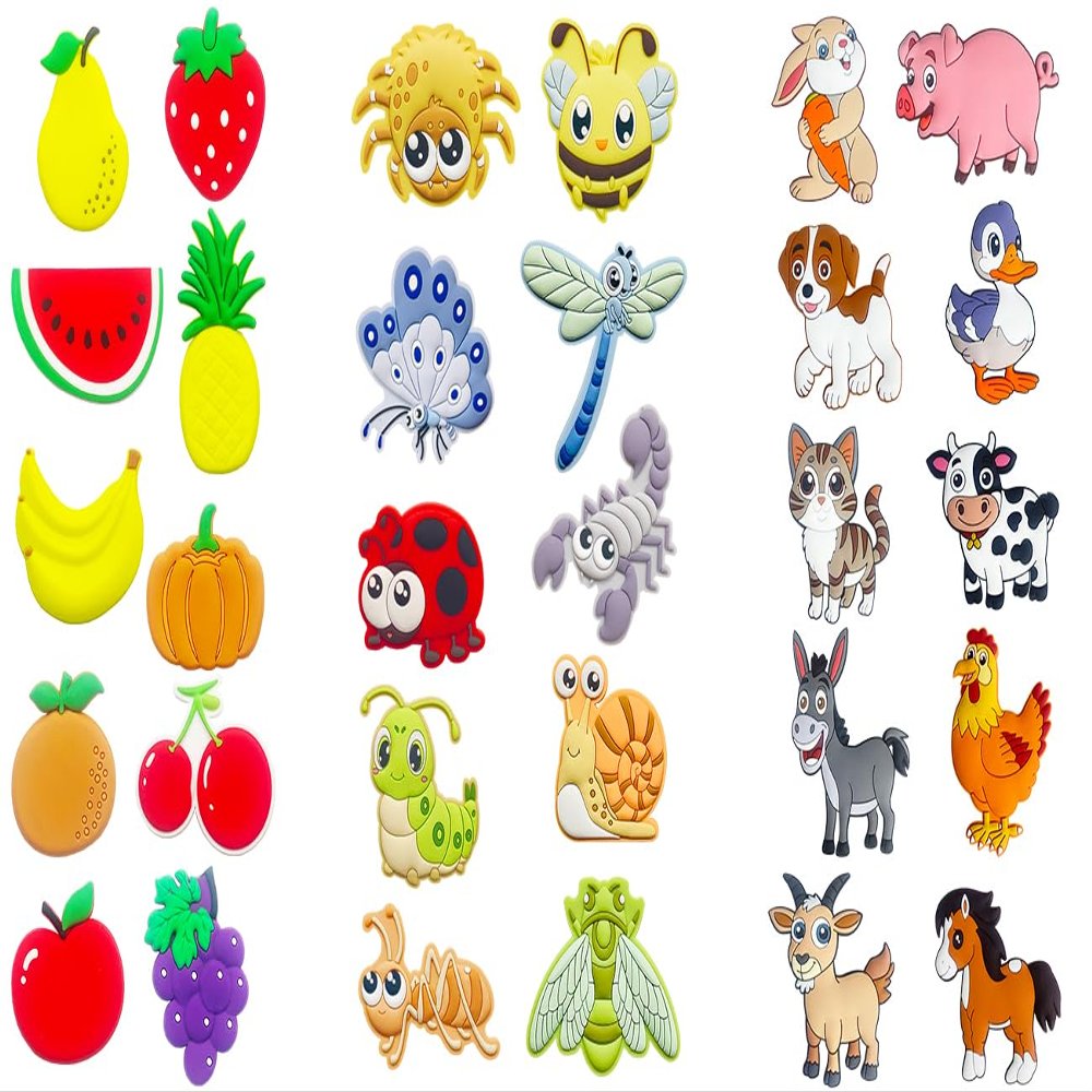 DUUMI Cute Animal and Fruit Fridge Magnet for Toddler 1-3, Durable and Safety, 3D Design, Full Back Magnet Toy for Baby
