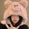 BUBEFSKD Cartoon Piggy Plush Hat Fun Earflap Designs Thermal Furry Animal For Kids Teens Adults Cosplay Party Winter Headwear Thermal Plush view 4