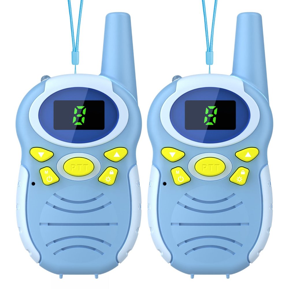 Walkie Talkies for Kids 2 Pack - Boys Girls Christmas Toys Birthday Gifts for Age 4-6 6-8 Year Old Kid Presents - Rechargeable Long Range 2 Way Radio Flashlight Blue Outdoor Toy Camping Hiking