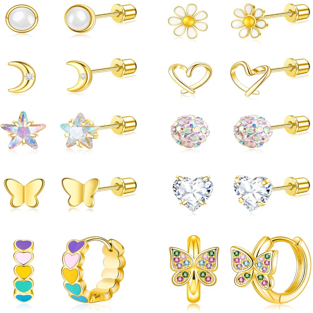 Screw Flat Back Hypoallergenic Earrings for Girls Toddler Baby Kids Jewelry for Teens Stainless Steel