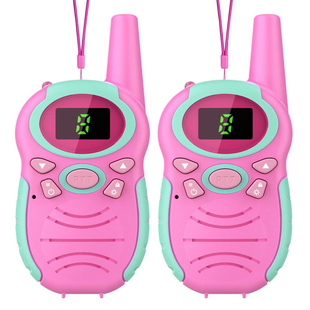 Walkie Talkies for Kids 2 Pack - Boys Girls Christmas Toys Birthday Gifts for Age 4-6 6-8 Year Old Kid Presents - Rechargeable Long Range 2 Way Radio Flashlight Pink Outdoor Toy Camping Hiking