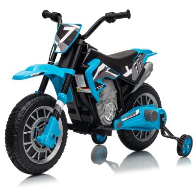 MUKIDY 12V Kids Motorcycle w/Treaded Tires, 3.1mph Top Speed Electric Bike for Kids, Training Wheels, Music & Bluetooth, Spring Suspension, Age 3-8 Year Old, Bule