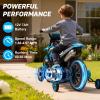 MUKIDY 12V Kids Motorcycle w/Treaded Tires, 3.1mph Top Speed Electric Bike for Kids, Training Wheels, Music & Bluetooth, Spring Suspension, Age 3-8 Year Old, Bule view 2