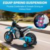 MUKIDY 12V Kids Motorcycle w/Treaded Tires, 3.1mph Top Speed Electric Bike for Kids, Training Wheels, Music & Bluetooth, Spring Suspension, Age 3-8 Year Old, Bule view 3