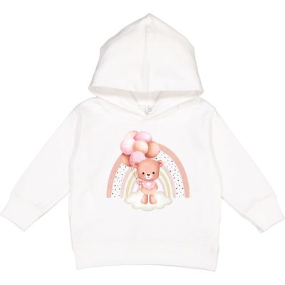inktastic Cute Bear, Teddy, Bear with Pink Balloons, Boho Rainbow Toddler Hoodie 4T White 46785