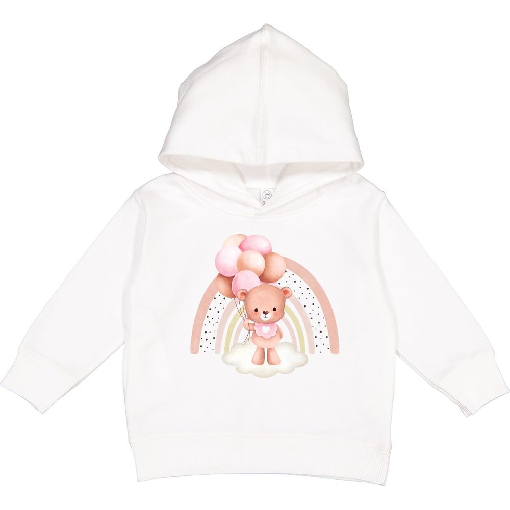 inktastic Cute Bear, Teddy, Bear with Pink Balloons, Boho Rainbow Toddler Hoodie 4T White 46785