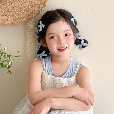 10PCS Mini Cute Bow Hair Clips for Women Girls Small Bowknot Barrettes Pink Blue Bows Cute Satin Hairpins for Ponytail Hairstyle Party Birthday Christmas (Blue)