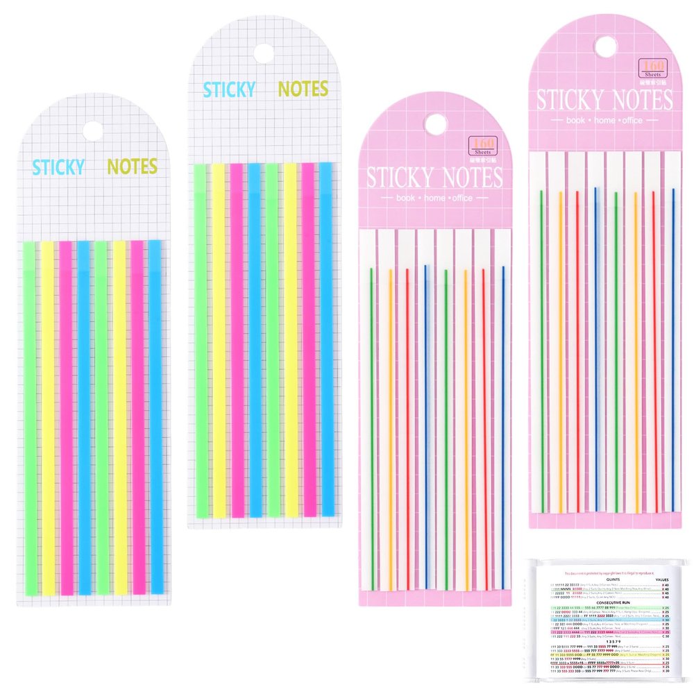 640 Pcs Mahjong Card Line Finder Highlighter Tape, Mahjong Line Highlighter Stripe, Transparent Sticky Card Markers Tabs, Mahjong Game Rule Reader, Reusable & No Adhesive Residue (Solid color + Lines)