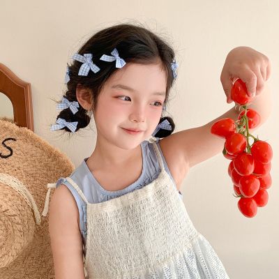 10PCS Mini Cute Bow Hair Clips for Women Girls Small Bowknot Barrettes Pink Blue Bows Cute Satin Hairpins for Ponytail Hairstyle Party Birthday Christmas (Blue Plaid)