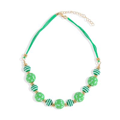 ZYIBPMSJKQCFK Christmas Beaded Wooden Bead Collarbone Chain Necklace ,green,44+6.5cm