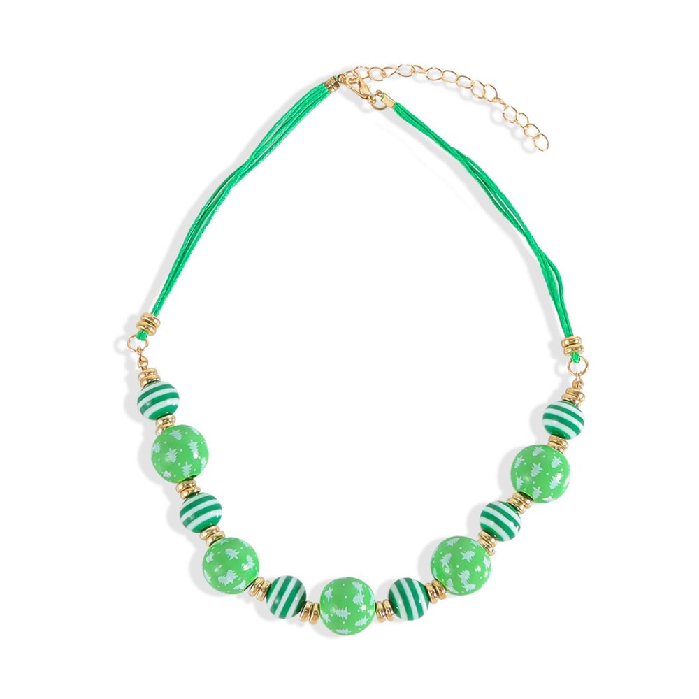 ZYIBPMSJKQCFK Christmas Beaded Wooden Bead Collarbone Chain Necklace ,green,44+6.5cm