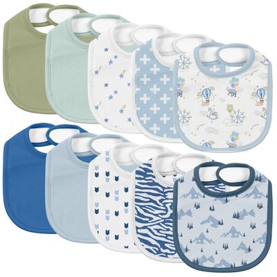 10 Pack Cotton Snap Bibs for Baby Boy Girl, Super Soft Drool Bibs for Teething and Feeding