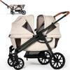 Wagon Stroller for 2 Kids, All-Terrain with Removable UV-Protection Canopy, Adjustable Push/Pull Handle, Snack Tray & Cup Holders, Perfect for Baby and Toddler (Khaki) view 1