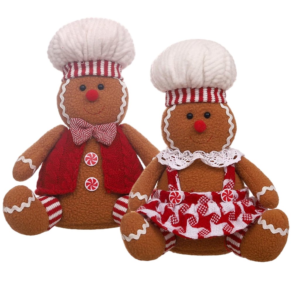 2PCS Gingerbread Man Plush Toy 9.5 Inch Cute Christmas Stuffed Animals for Xmas Tree Topper Xmas Party Tabletop Decor Gingerbread Christmas Decorations Toys Ginger Bread Decor