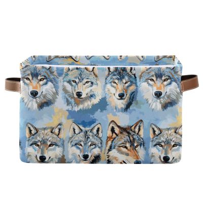 Aesthetic Wolf Blue Sky storage baskets, foldable and waterproof baskets for shelves with sturdy handle Hamper mini mini set of 2 for kids kids towel