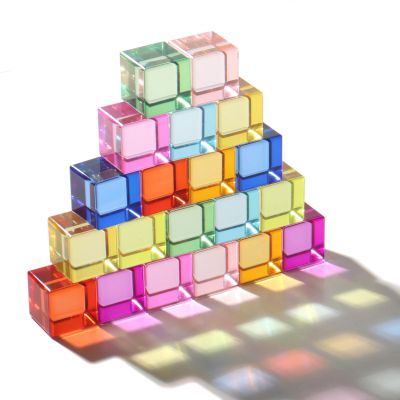 20 Pcs Acrylic Blocks for Toddler - 10 Colors Rainbow Gem Blocks, 2.5x2.5cm Crystal Cubes Stacking Rainbow Toy for Kids 1 2 3 4 5 Years OldColor sensory building blocks, gifts for boys and girls