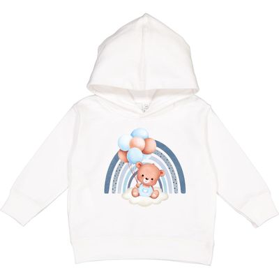 inktastic Cute Bear, Teddy, Bear with Blue Balloons, Boho Rainbow Toddler Hoodie 4T White 46782