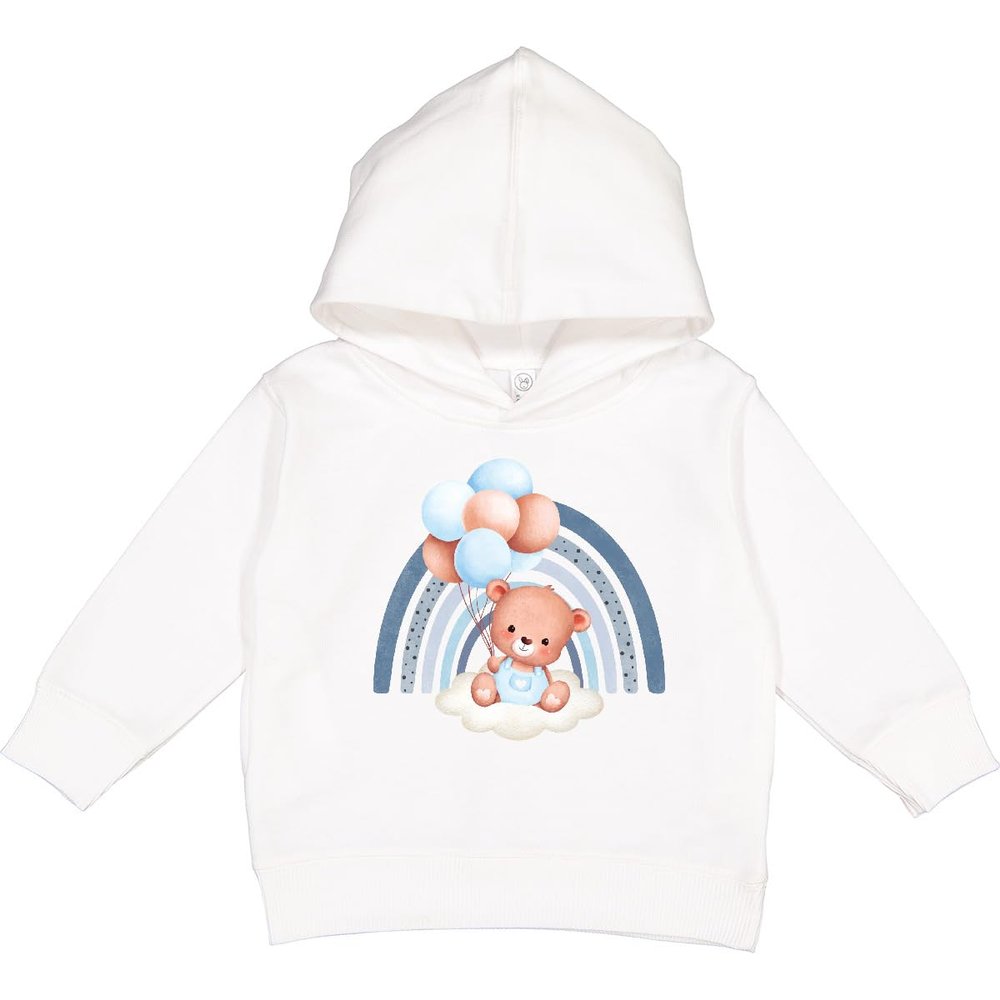 inktastic Cute Bear, Teddy, Bear with Blue Balloons, Boho Rainbow Toddler Hoodie 4T White 46782