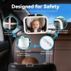 Baby Car Mirror with Remote Control Light, Shatterproof, 360 Adjustable Wide View with Night Vision, Easy Install for Rear Facing Infant Backseat (Voice gradient white) view 4
