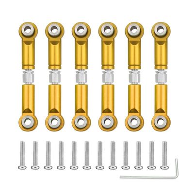 6PCS Metal Linkage Pull Rod Front/Rear Servo Link Tie Rod Compatible with Wltoys A949 A959 A969 A979 K929 1/18 RC Car Upgrade Spare Parts(Golden)