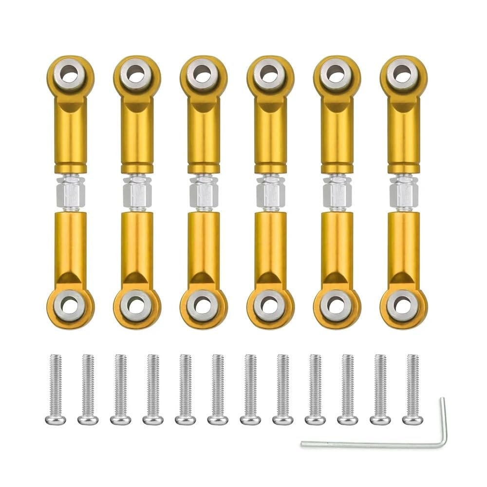 6PCS Metal Linkage Pull Rod Front/Rear Servo Link Tie Rod Compatible with Wltoys A949 A959 A969 A979 K929 1/18 RC Car Upgrade Spare Parts(Golden)