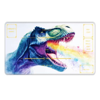FBLLMPMZ for MTG Playmat Stitched with Magic Zone Non-Slip Rubber Backing Printing Commander Board Game Desk Mat Duel Mat TCG PTCG Playmat 24x14 inches and Storage Bags - Colorful Dinosaur
