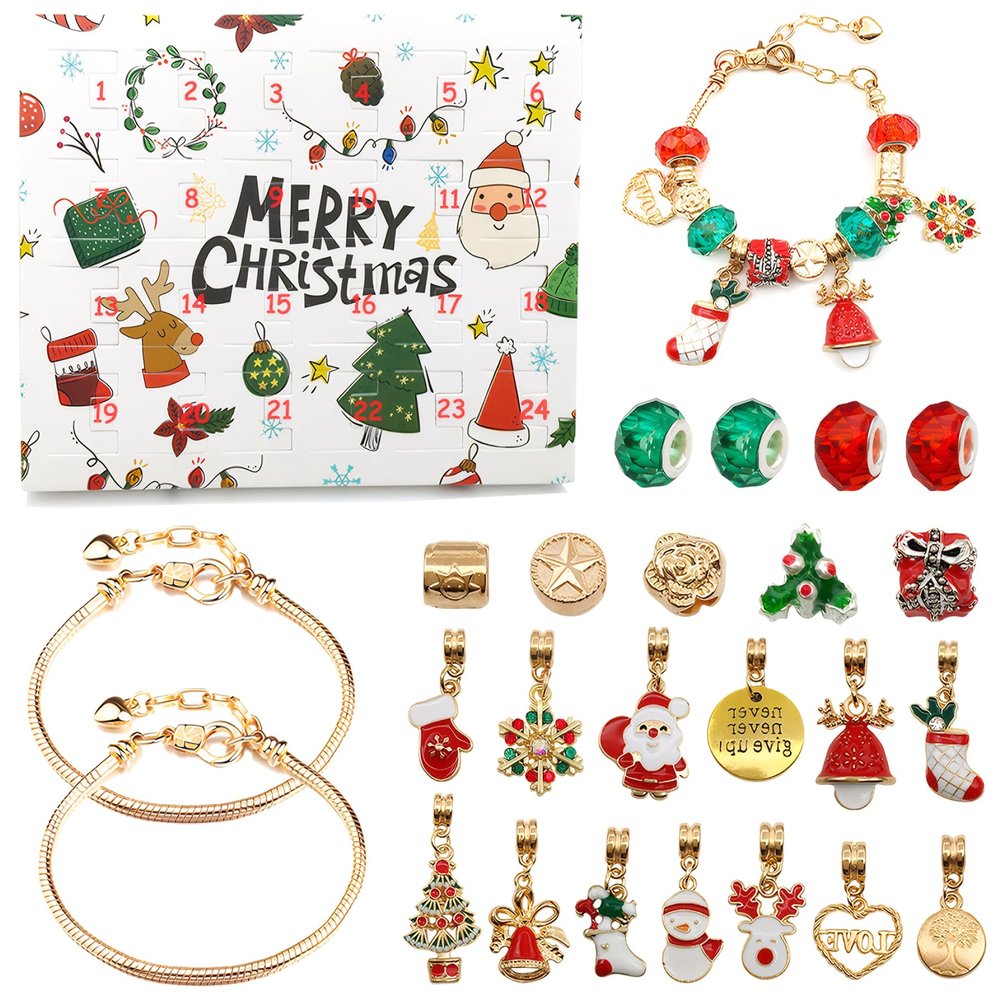 Christmas Decorations Advent Calendar Bracelet 24 Days Xmas Countdown Charm Bracelet Advent Calendar 2025 Gold DIY Alloy Christmas Home for Kids Girls Teens
