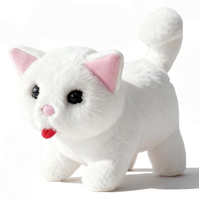 YJNDYHQ My Realistic Cat Toy - Bring Endless Joy and Warmth, it Acts Like a Real Pet, Meows, Walks & Tail Wagging - Realistic Feline Stuffed Animal for Cat Lovers (White)
