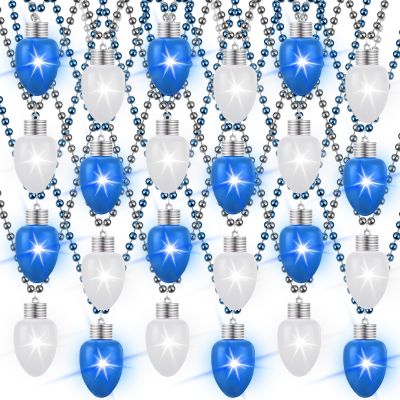 Ferreve 12 Pcs Hanukkah Light up Beads Necklace Bulk LED Hanukkah Lanyard Bulb Necklaces with 3 Light Modes Glow Tossing Beads Accessories for Christmas Chanukah Party Favors Supplies(Blue, White)