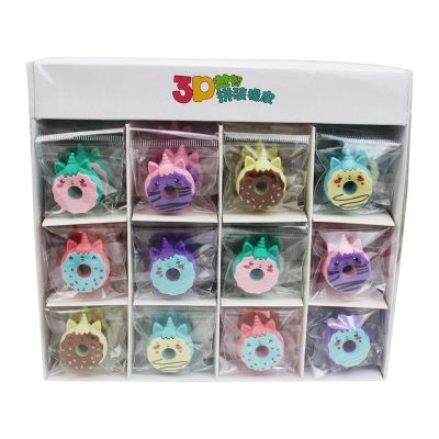 48 Pcs Doughnuts Pencil Erasers Art Painting Back to School Cute Food School Supplies