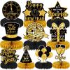 10 Pcs New Years Table Decorations 2026,Black and Gold Happy New Year 2026 Decorations for Table New Year Honeycomb Centerpieces for Party New Years Eve Party Supplies view 1