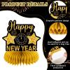 10 Pcs New Years Table Decorations 2026,Black and Gold Happy New Year 2026 Decorations for Table New Year Honeycomb Centerpieces for Party New Years Eve Party Supplies view 3
