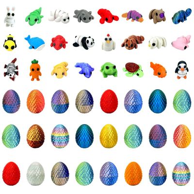 24PCS 3D Printed 3D Printed Animal Figurines with 24 pcs 3D Printed Easter Egg Set,Executive Home Office Decor,Kids & Adults Gifts Christmas Ornament & Stocking Stuffers (48pcs)